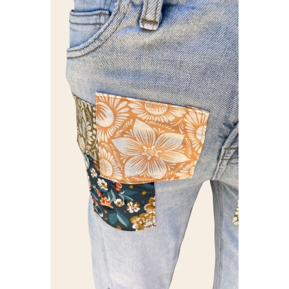Vince Jeans ReCreated by Angelina Vanelli Lt Wash Patchwork Floral Velvet Detail - Picture 6 of 10